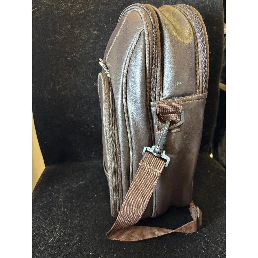 Picnic Plus Brown Faux Leather Insulated Wine Bottle Carrier Sling Bag Travel